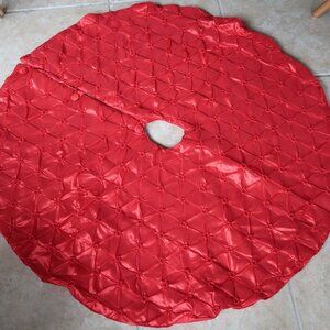 Beautiful Ruching on Red Satin Look Christmas Tree Skirt 50"